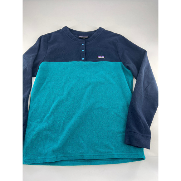 Patagonia Fleece Sweatshirt Womens Medium Blue Teal Pullover Long Sleeve Preppy - Picture 5 of 10